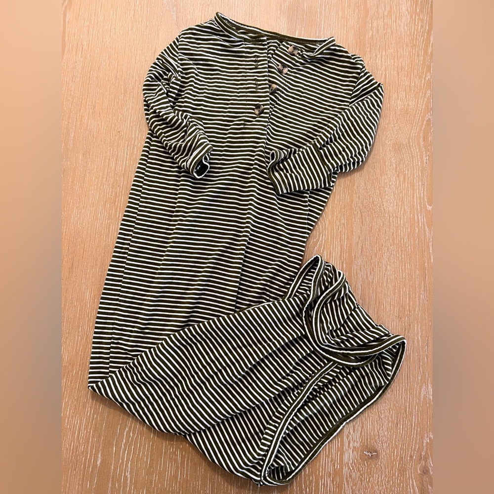Lou Lou and co dark green and white striped gown size 3-6 months